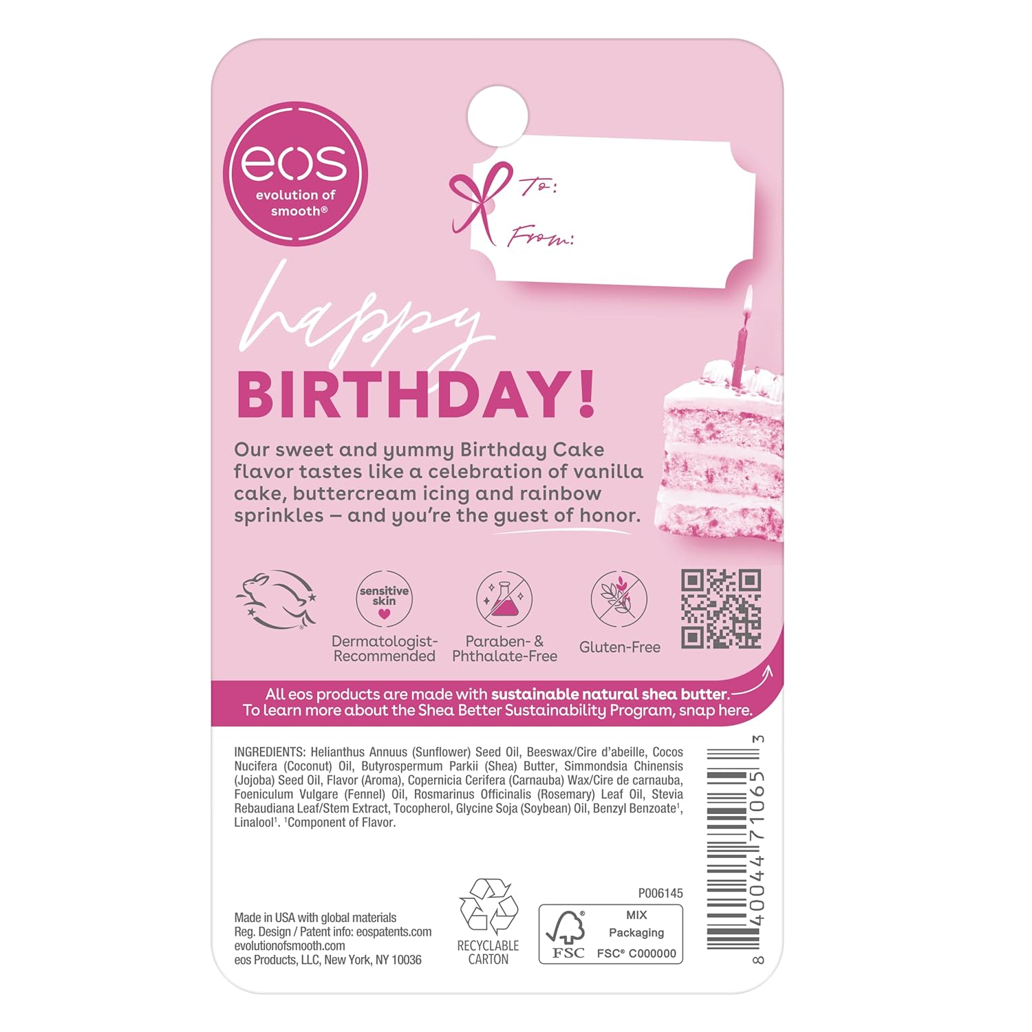 eos Birthday Cake Lip Balm – Purse and Carry On Essential for Dry Weather Trips, Shea Butter Hydration