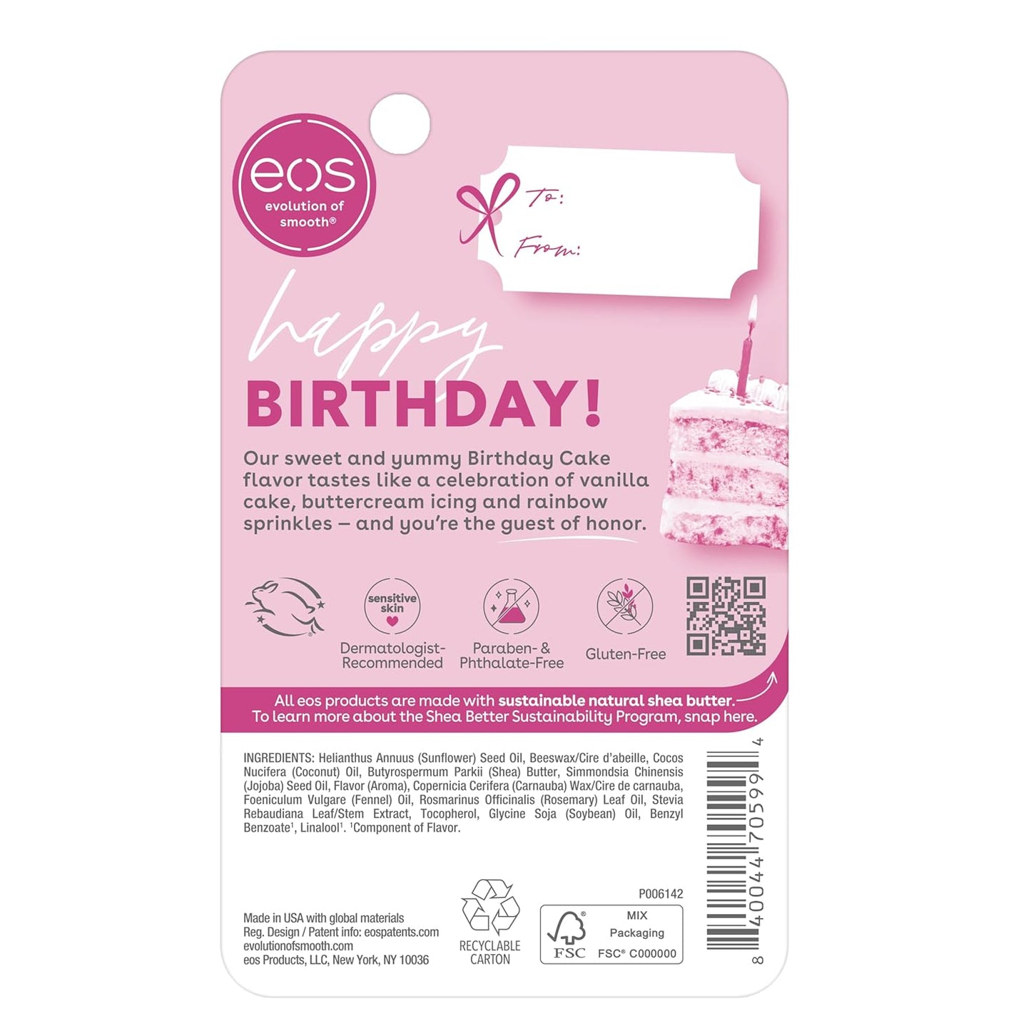 eos Natural Birthday Cake Lip Balm – Gentle Birthday Party Favor for Kids Goody Bags, 0.14 oz Pocket-Sized Sphere