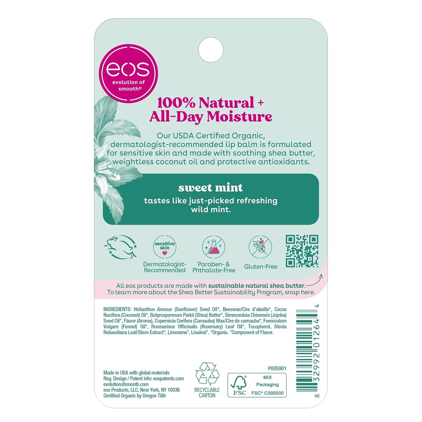 eos Natural Organic Lip Balm Sticks - Strawberry Sorbet, Dermatologist-Tested for Allergic Reactions, Safe Everyday Moisture