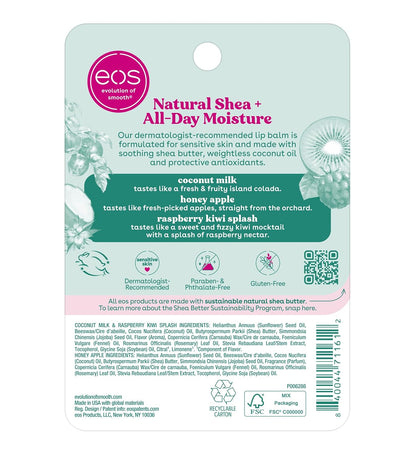 eos Natural Shea Lip Balm Multi-Pack – Clean, Paraben-Free Lip Moisturizer for Sensitive Young Skin and Active Kids on the Go
