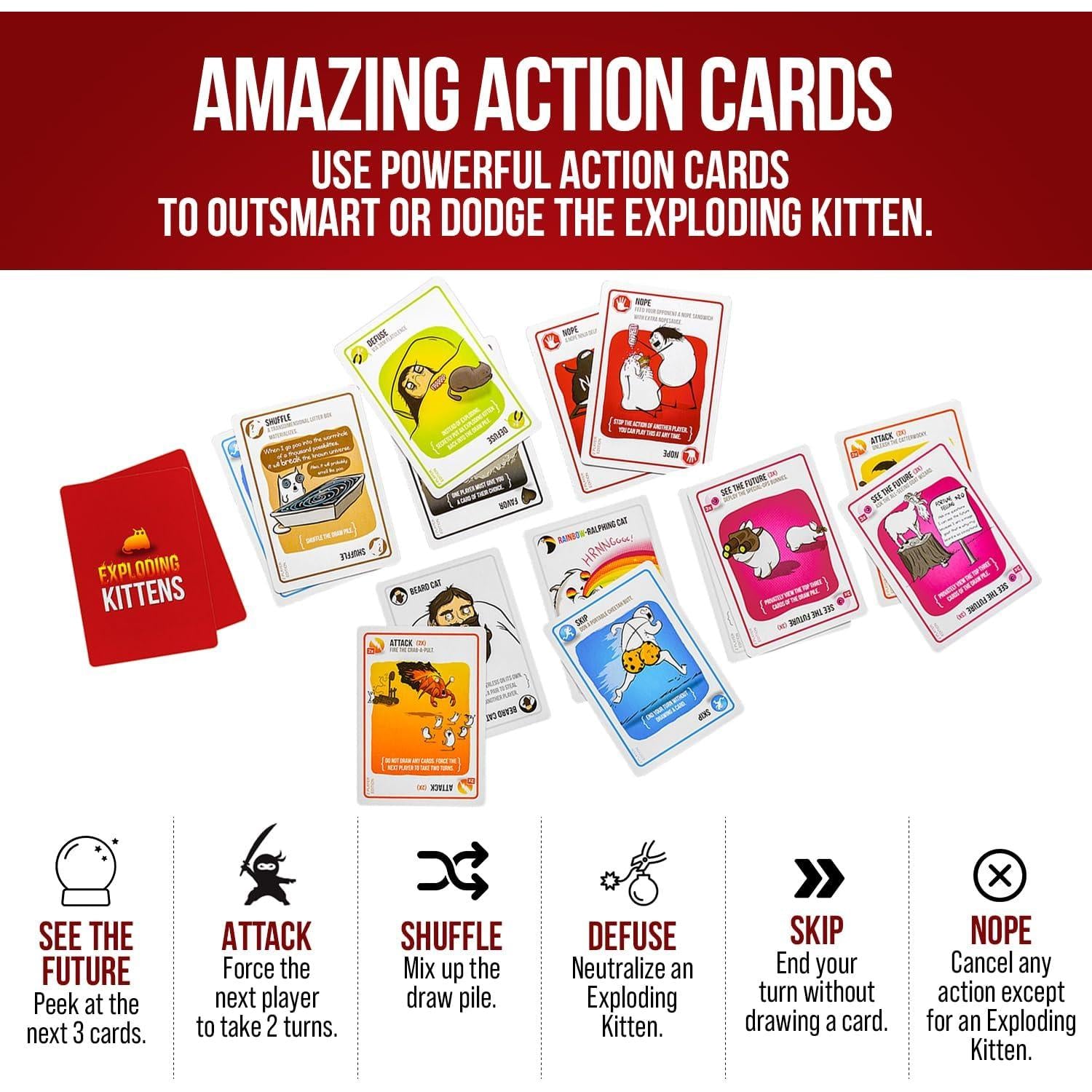 Exploding Kittens Party Pack – Ready-to-Wrap Birthday Present for Kids 7+ and Adults, 15-Minute Play