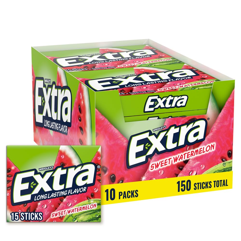 EXTRA Gum Sweet Watermelon Sugarfree, Bulk, Individually Wrapped, Long-Lasting Juicy Watermelon Flavor, Perfect for Fresh Breath at School, Work, and Travel 15 Count, Pack of 10