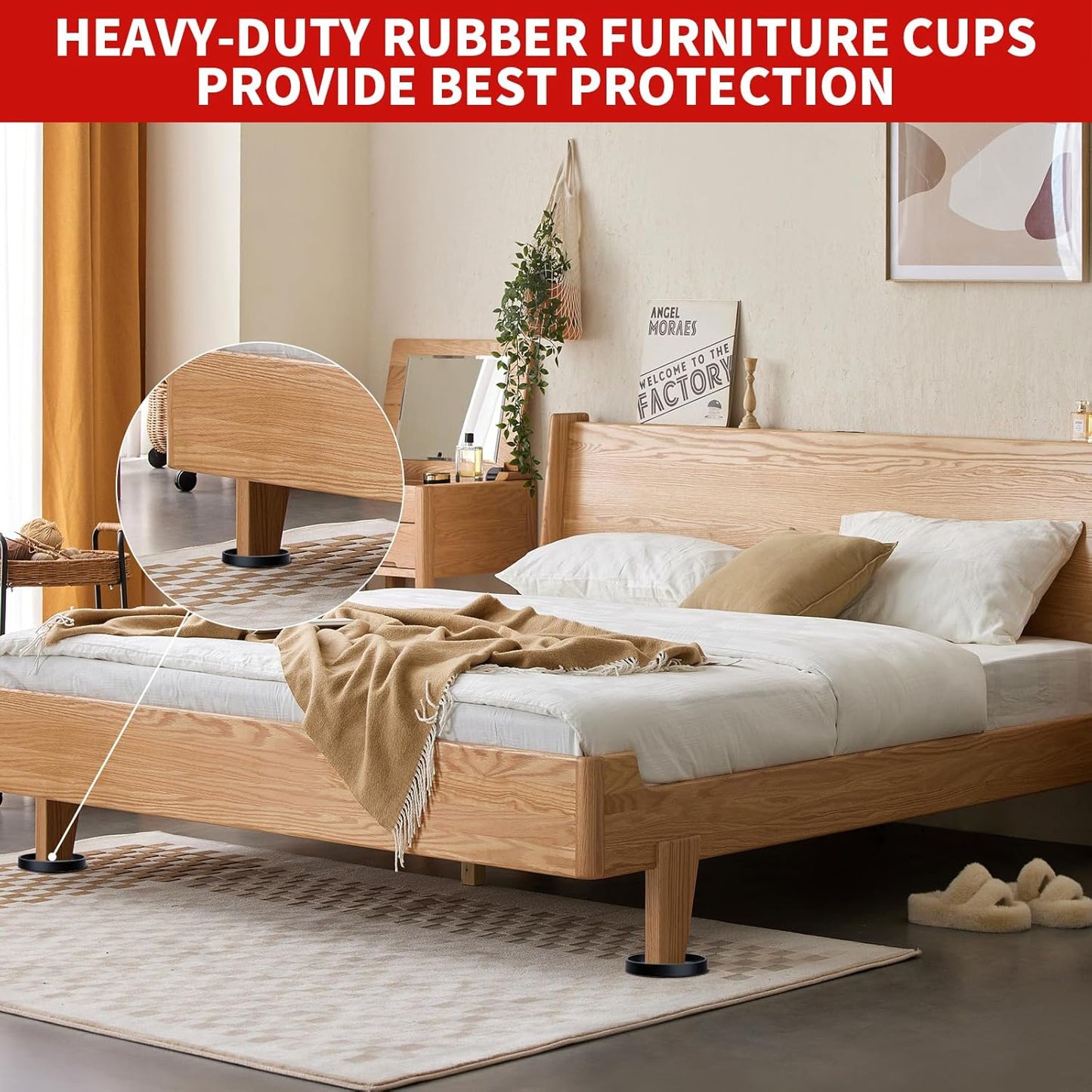 Ezprotekt Non Slip Caster Cups for Pet Friendly Home, Clear Rubber Furniture Pads That Anchor Couches on Tile