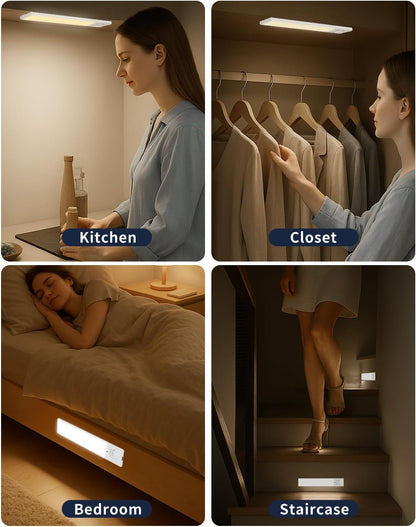 FBY Under Cabinet Lights, Adjustable Warm White LED for Cozy Living Room and Kitchen Atmosphere, Motion Sensor 3-Pack