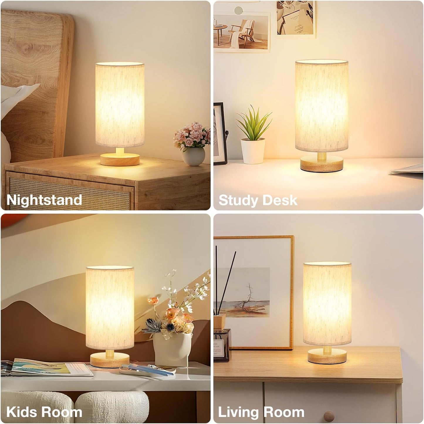 Fenmzee Small Nightstand Lamp for Holiday Gifts - Ready-to-Use Lamp with Warm Wood Base and Sunflower Pattern Option