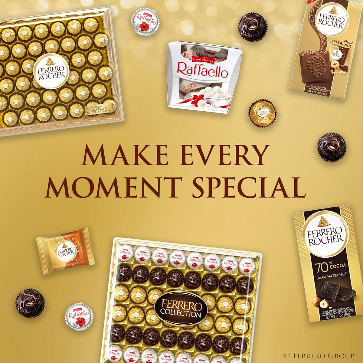 Ferrero Collection Italian Crafted Confections – Sophisticated Tasting Box of Rocher Raffaello and Rondnoir, 48 Premium Pieces