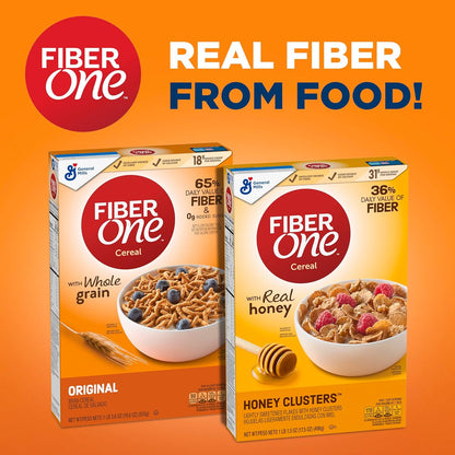 Fiber One Honey Clusters Cereal – Fast Breakfast Cereal, No-Prep Fiber Bowl for Commute and Workday Mornings