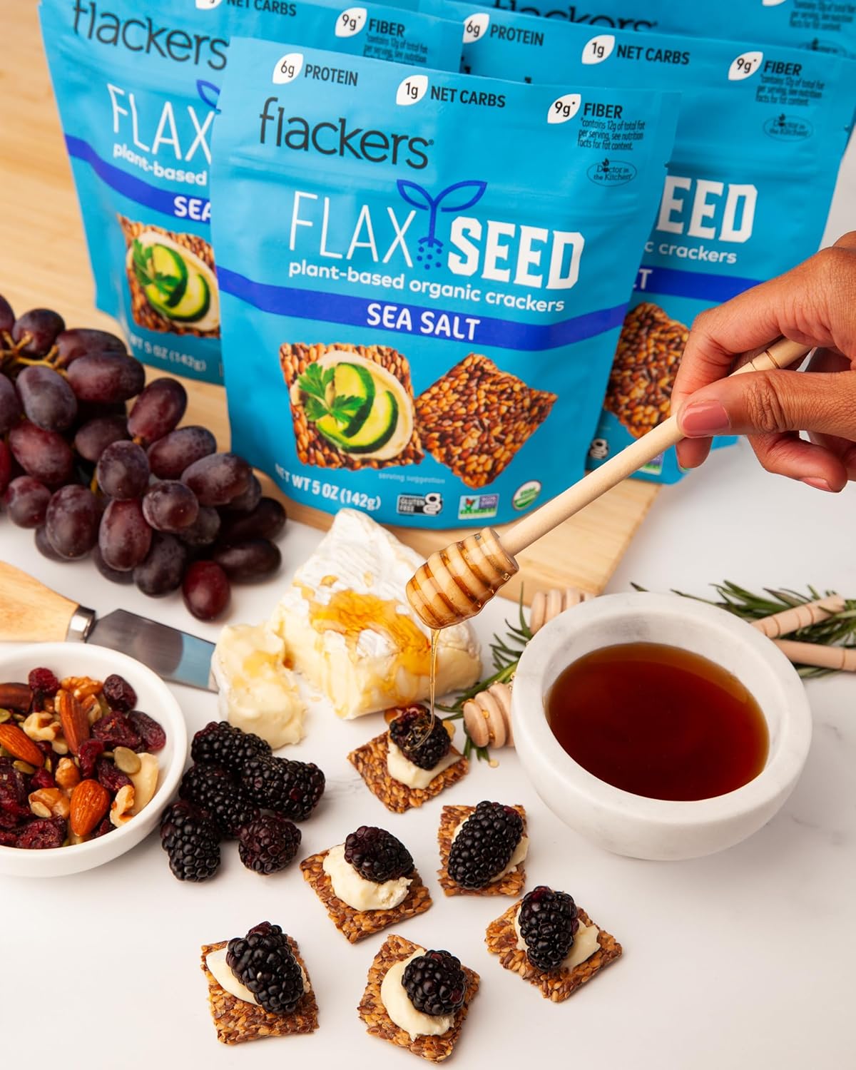 Flackers Organic Rosemary Flaxseed Crackers – Diabetic-Friendly Care Package Snack for Loved Ones