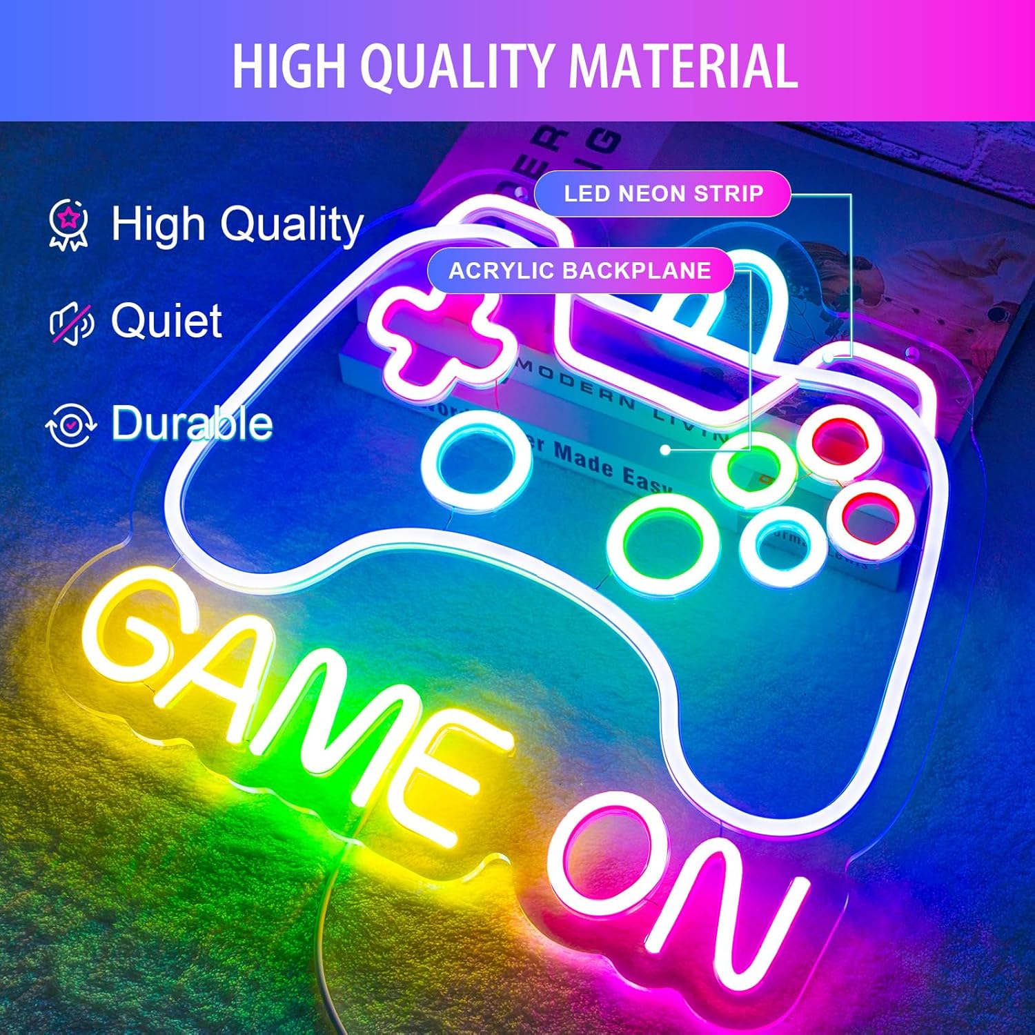 Flameless Gamepad Neon Light, 5V USB Powered LED Sign - Safe for Nursery and Kids Room Gaming Decor, No Heat and No Breakable Glass