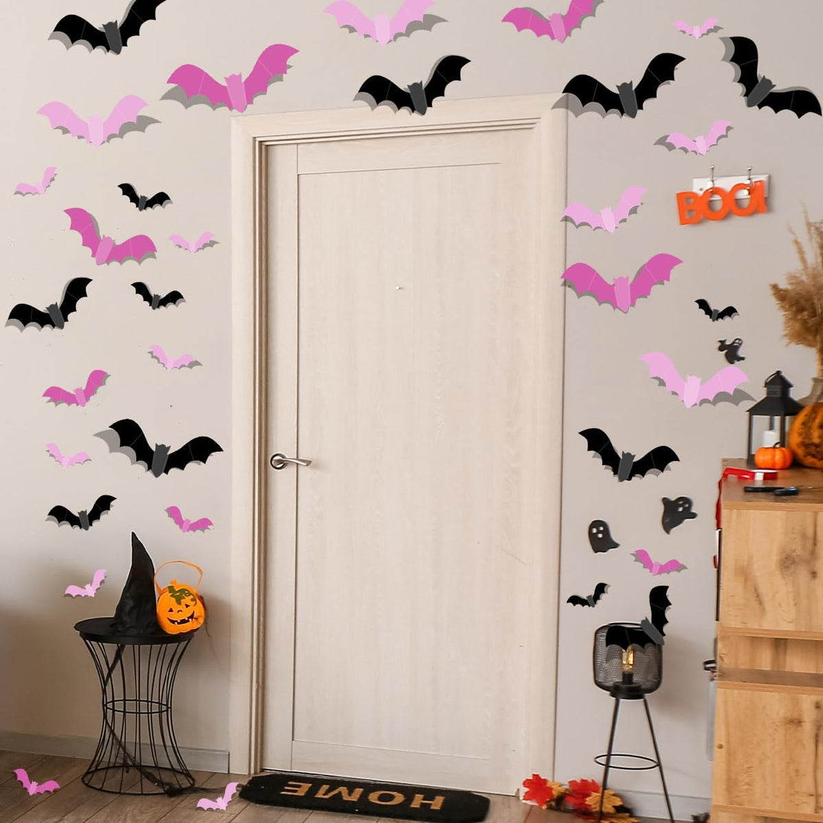FLEATY Pink Bat Wall Decor – Thoughtful Halloween Gift for Her, Ready-to-Style 3D Bat Decal Set