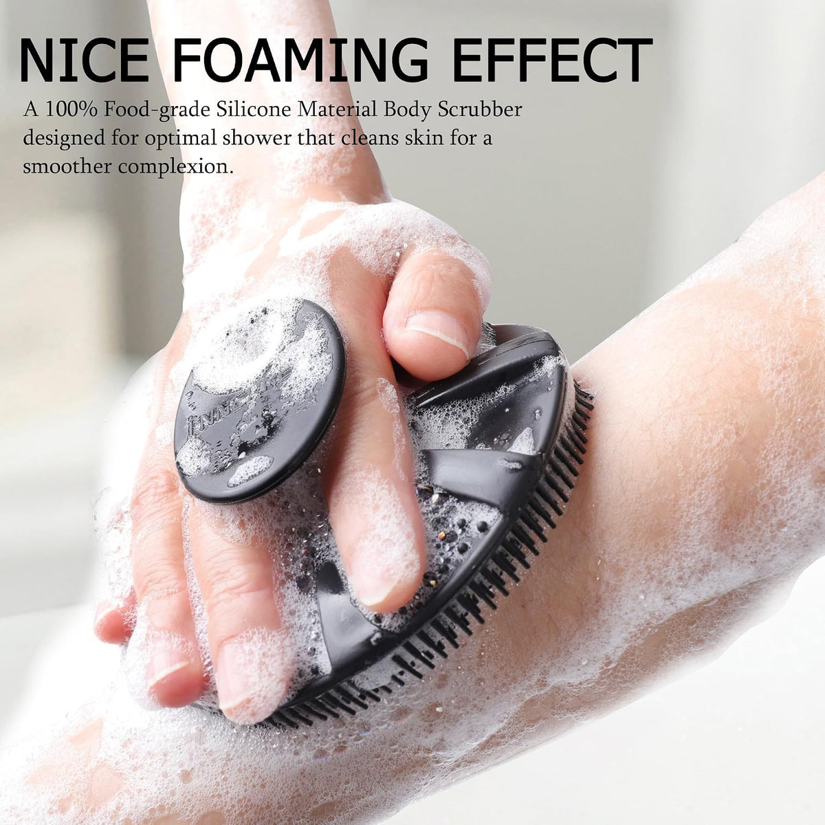 flexible silicone bristles designed for deep cleansing, easy lathering, and gentle exfoliation