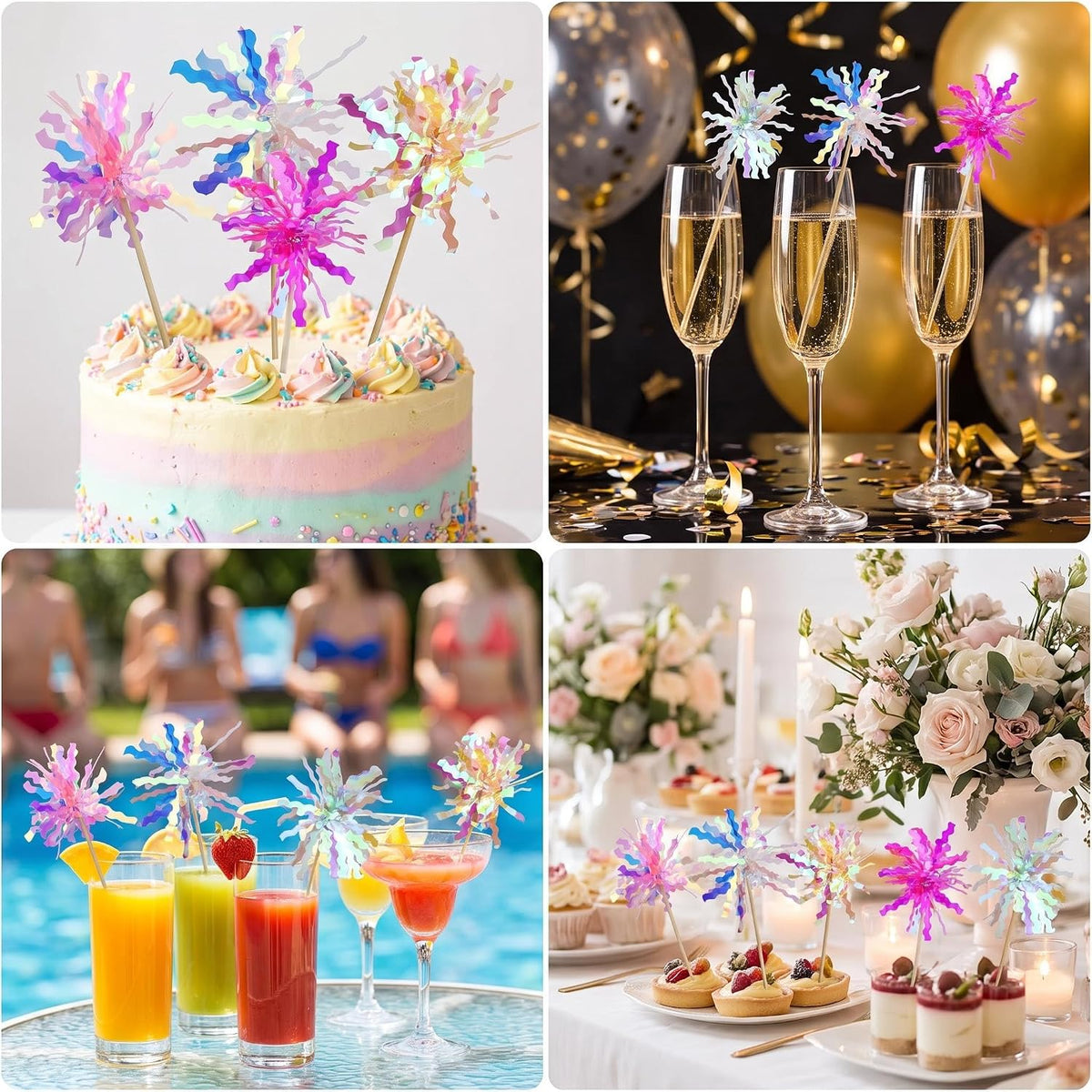 Foil Happy Birthday Toppers 10 Pack for Photo Ready Party Tables, Stylish Decorative Picks for Home Birthday Setups