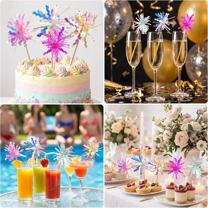Foil Happy Birthday Toppers 10 Pack for Photo Ready Party Tables, Stylish Decorative Picks for Home Birthday Setups