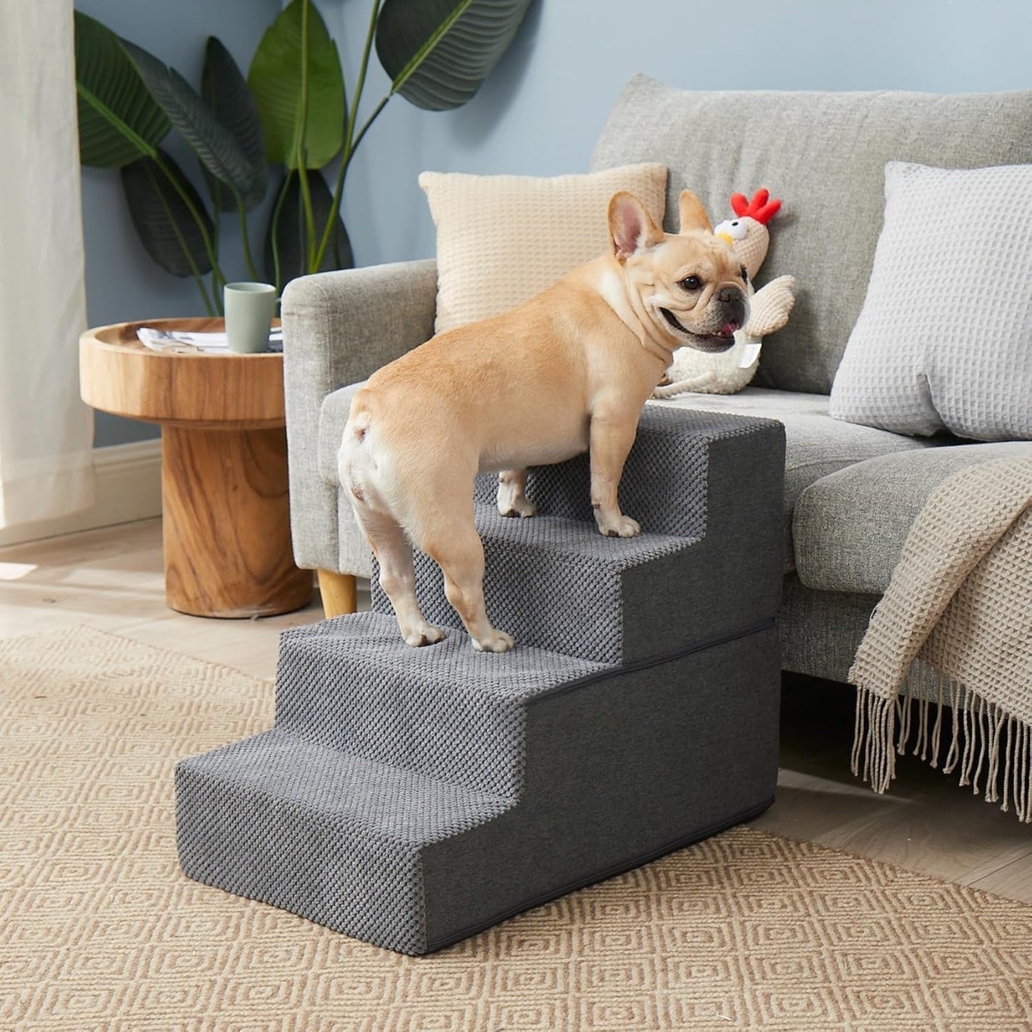 foldable structure that converts into a flat pet bed when not in use as stairs