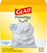 Glad ForceFlex Drawstring Garbage Bags – Scent-Free Wellness Choice for Mindful Home Cleanups, 13 Gallon