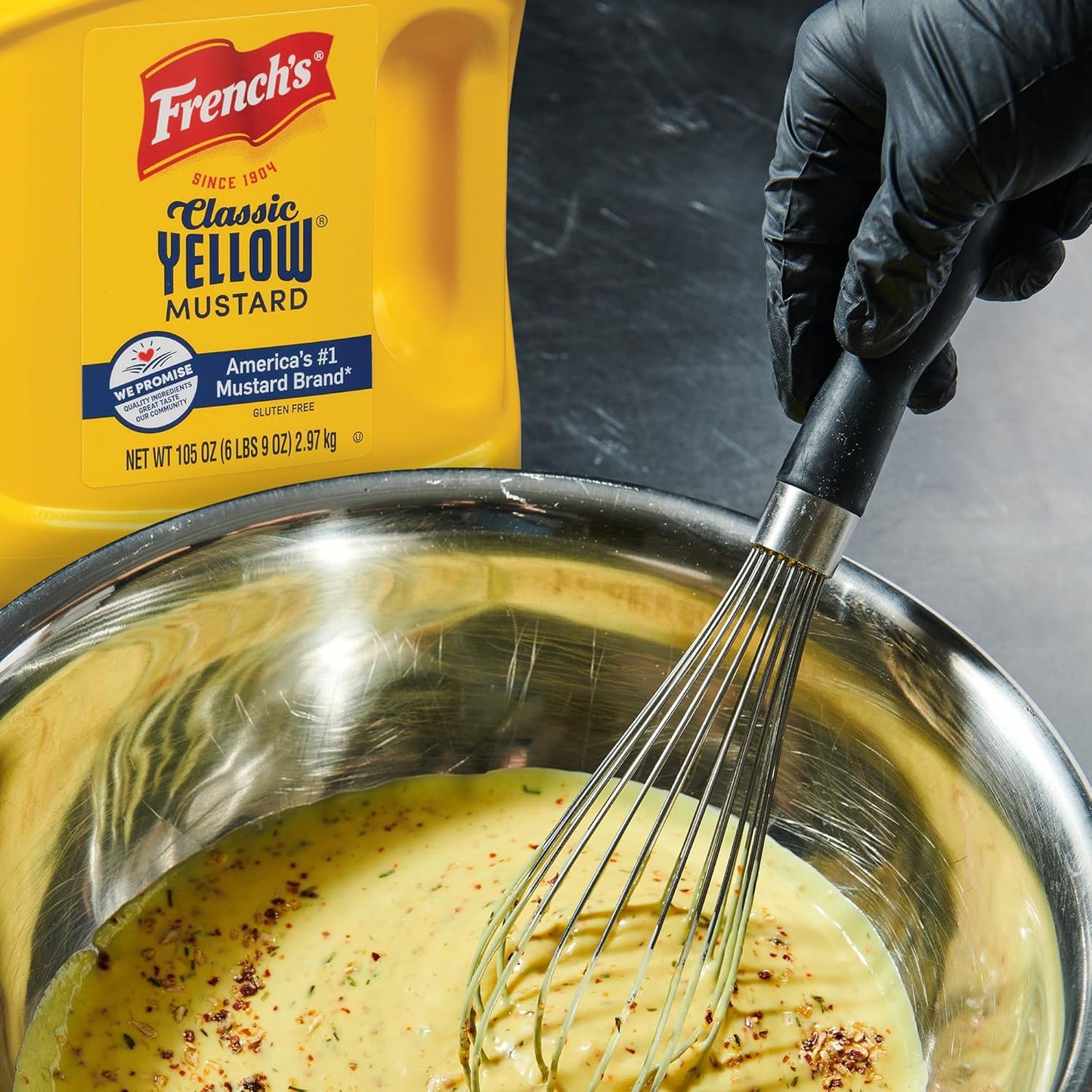 French's Classic Yellow Mustard, 105 oz – Large Family Mustard for Feeding Picky Eaters at Kids' Parties and Family Dinners