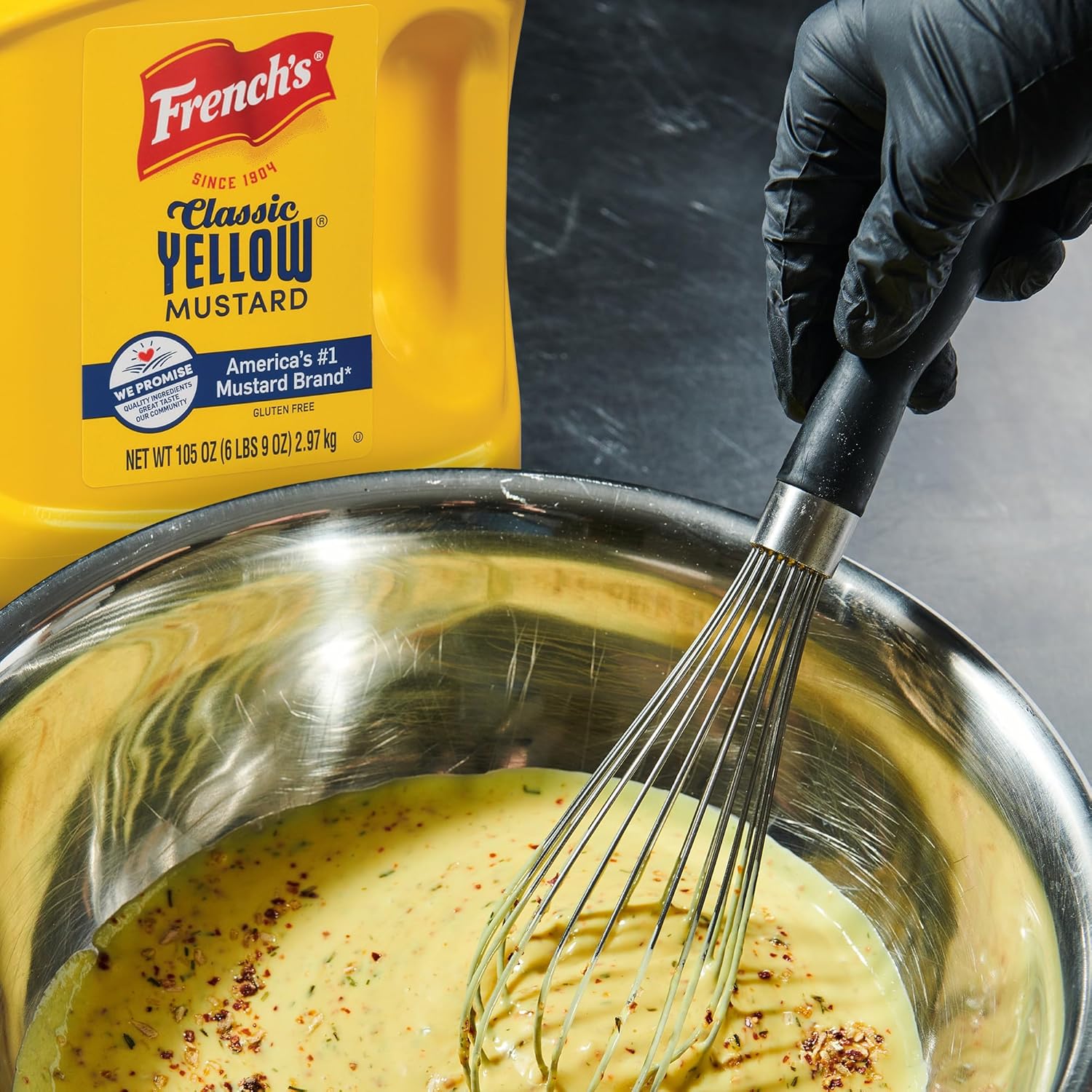 French's Classic Yellow Mustard, 105 oz – Large Family Mustard for Feeding Picky Eaters at Kids' Parties and Family Dinners