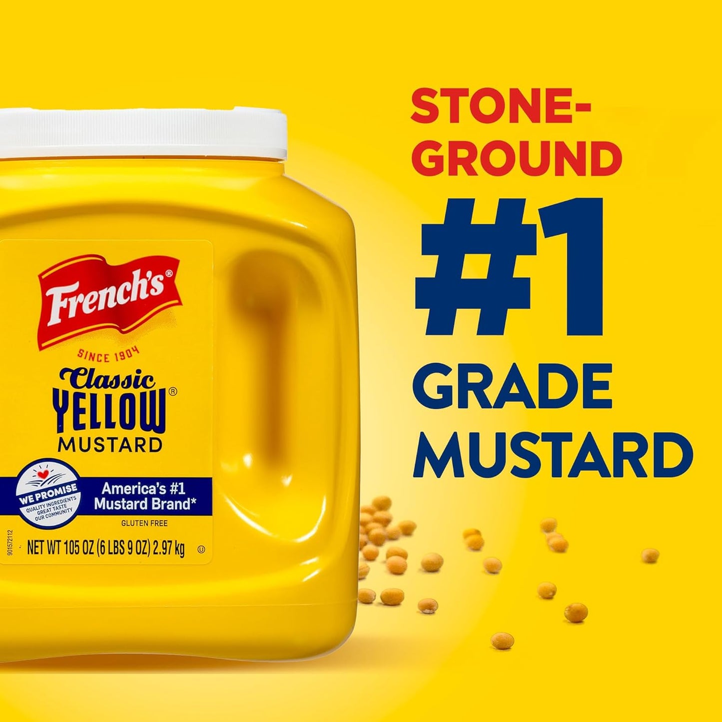 French's Classic Yellow Mustard, 105 oz – Large Family Mustard for Feeding Picky Eaters at Kids' Parties and Family Dinners