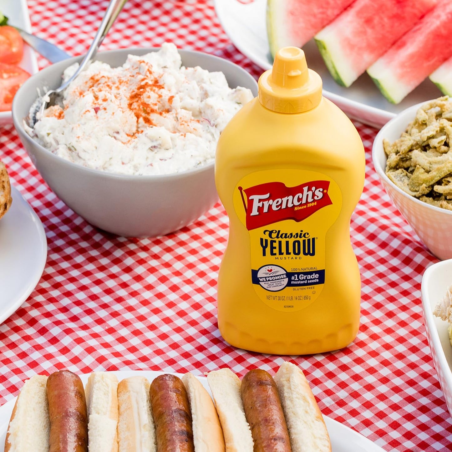French's Classic Yellow Mustard, 30 oz – Durable Squeeze Bottle for Tailgating, Sports Venues, and Concession Stands