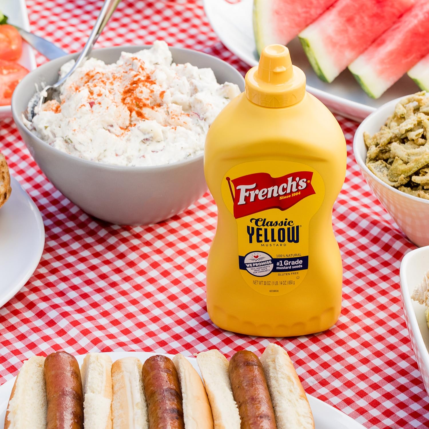 French's Classic Yellow Mustard, 30 oz – Durable Squeeze Bottle for Tailgating, Sports Venues, and Concession Stands