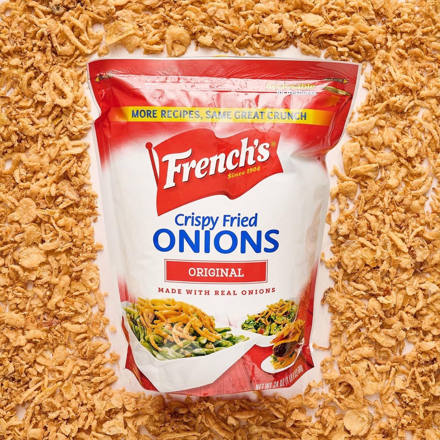 French's Original Crispy Fried Onions 24 oz – Kosher Certified Garnish for Diverse Family Tables
