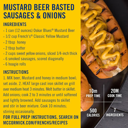 French's Stone-Ground Yellow Mustard – Camping & Picnic Condiment Pack for Grilled Sandwiches & Dips, 14 oz