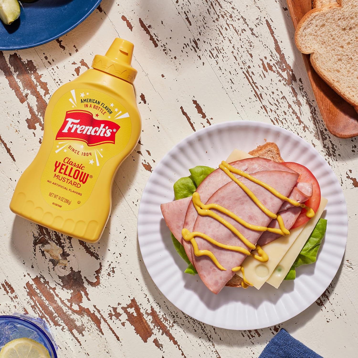 French's Stone-Ground Yellow Mustard – Camping & Picnic Condiment Pack for Grilled Sandwiches & Dips, 14 oz