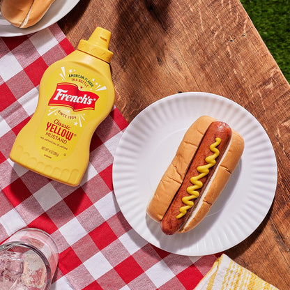 French's Stone-Ground Yellow Mustard – Camping & Picnic Condiment Pack for Grilled Sandwiches & Dips, 14 oz