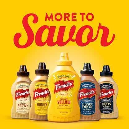 French's Stone-Ground Yellow Mustard – Camping & Picnic Condiment Pack for Grilled Sandwiches & Dips, 14 oz