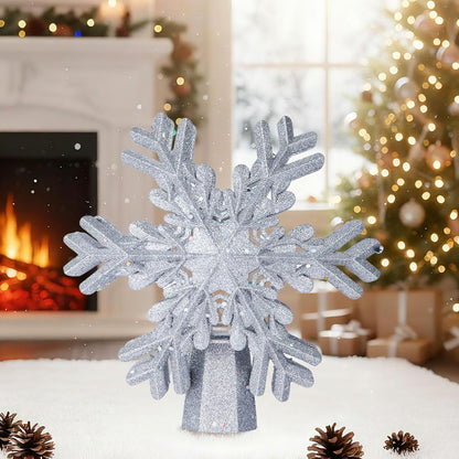 FrostyGlow LED Tree Topper – Stylish Living Room Centerpiece, Hollow Silver Snowflake Casting Snowfall Patterns