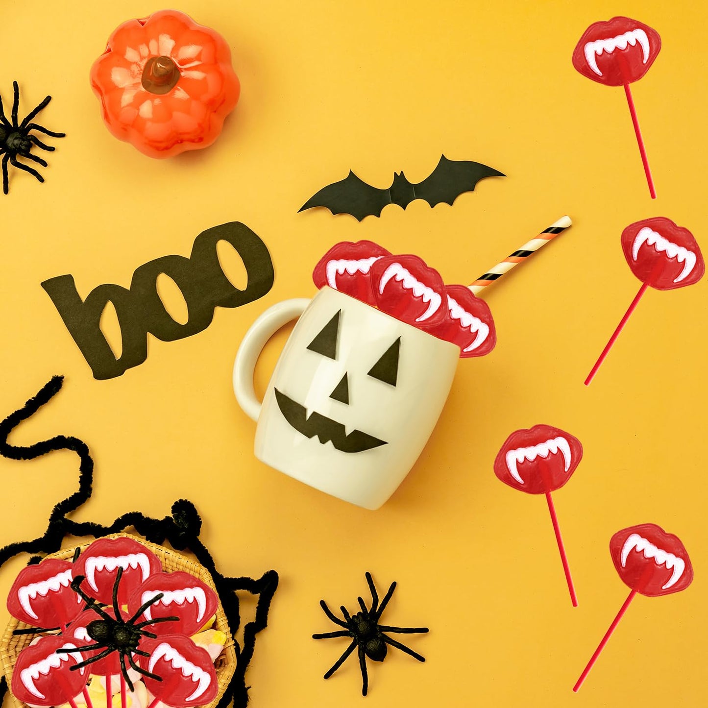 Fruidles Halloween Vampires Fangs Tattoo Lollipops – Uncluttered Candy Buffet Accent for Modern Fall Celebrations