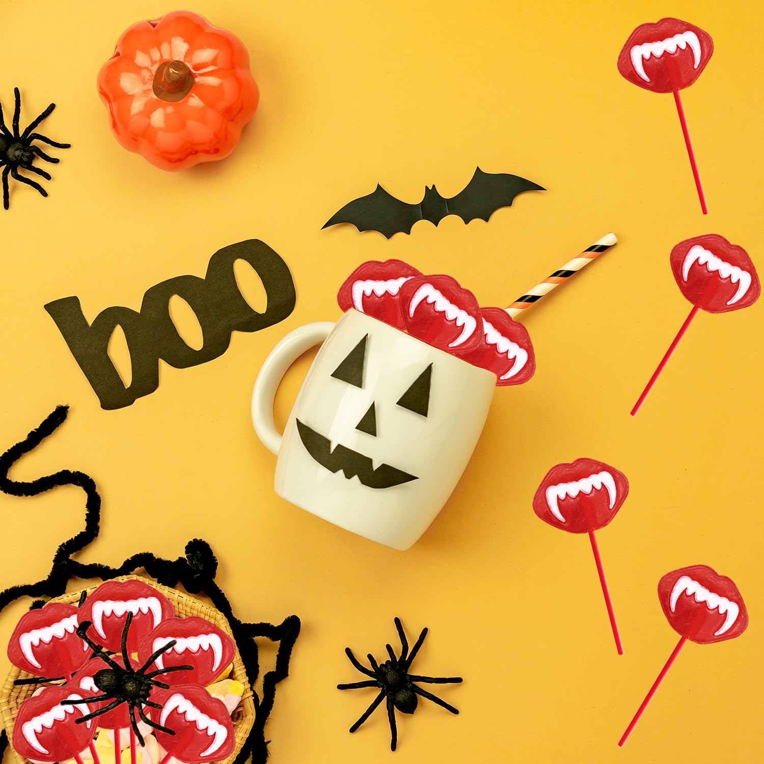 Fruidles Halloween Vampires Fangs Tattoo Lollipops – Uncluttered Candy Buffet Accent for Modern Fall Celebrations