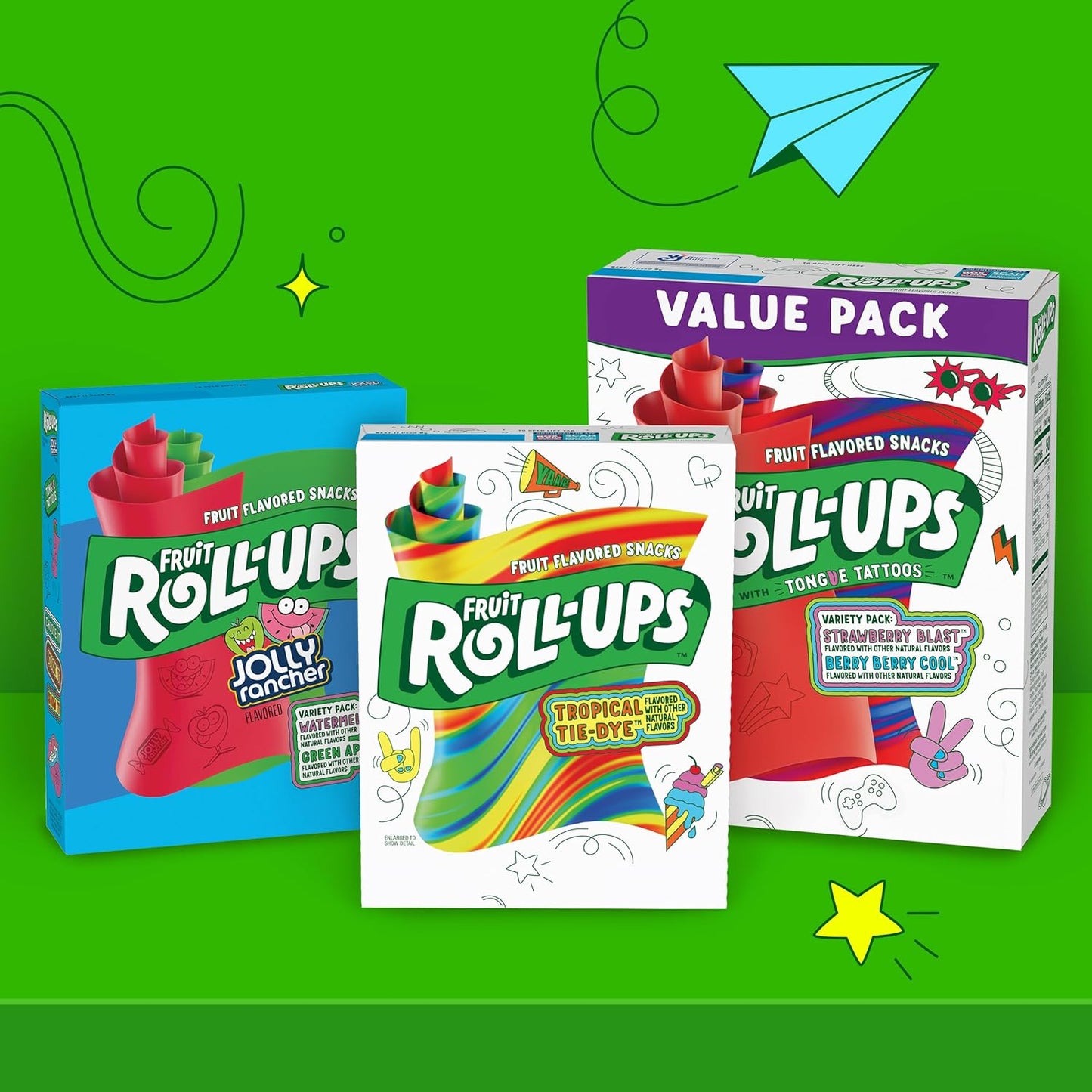 Fruit Roll-Ups Tropical Tie-Dye Variety – Mess-Free Snack for Camping Trips and Hiking Lunches