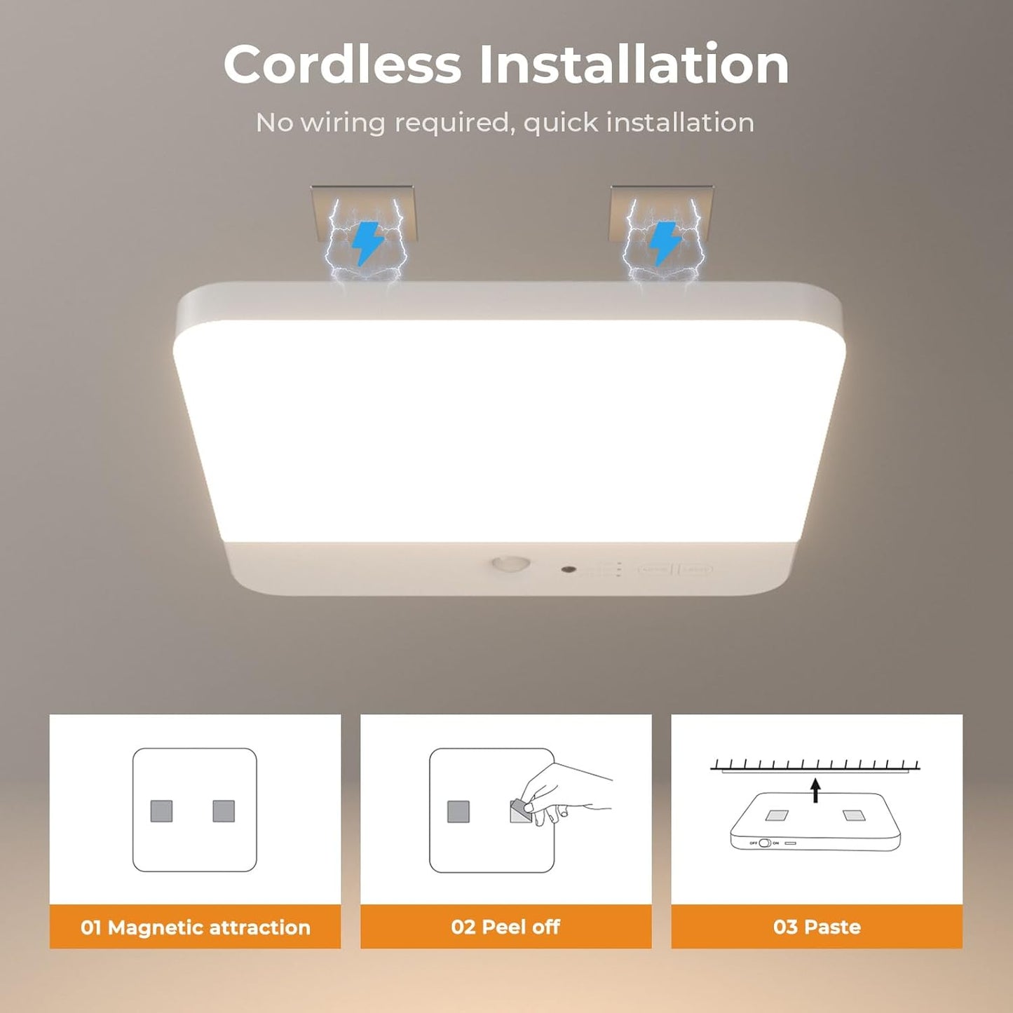 FULEN Battery Operated Ceiling Fixture – Simple Three Color Temperature Light for Intentional Small Spaces