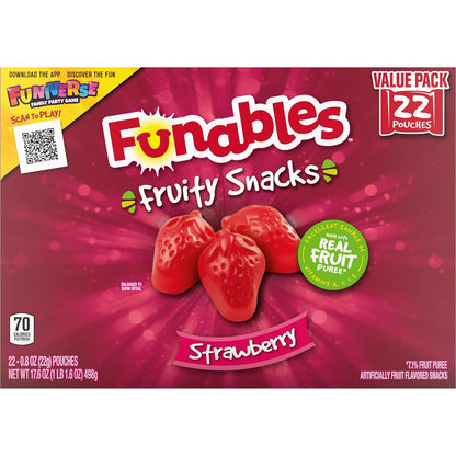 Funables Fat-Free Gluten-Free Gummy Snacks with Vitamin A, C & E, Strawberry 22 Count