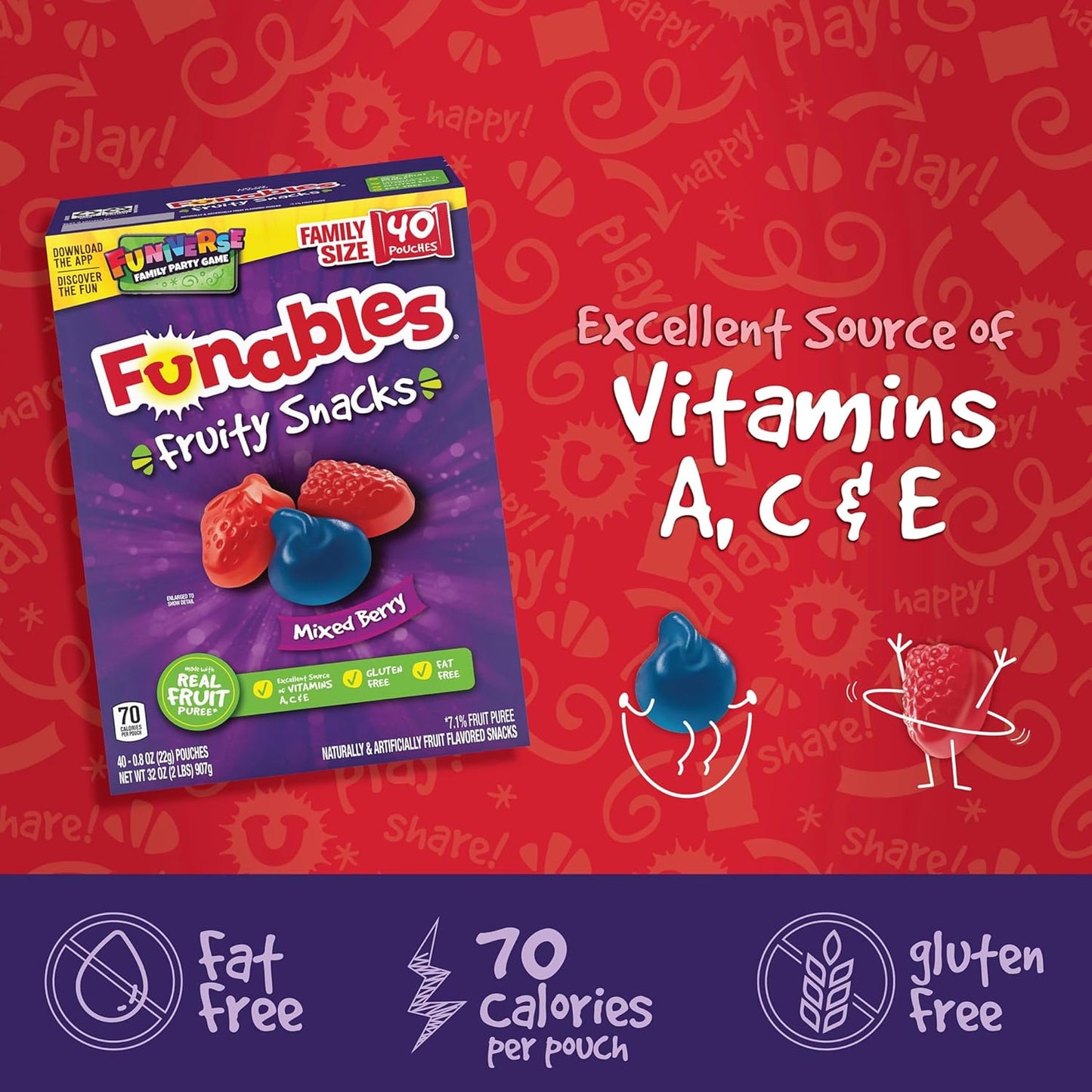 Funables Fruity Snacks, Gluten Free Berry Gummies for Healthy Grab and Go Commute and Travel Snack