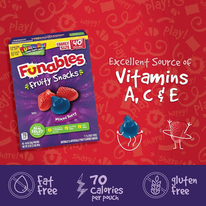 Funables Fruity Snacks, Gluten Free Berry Gummies for Healthy Grab and Go Commute and Travel Snack