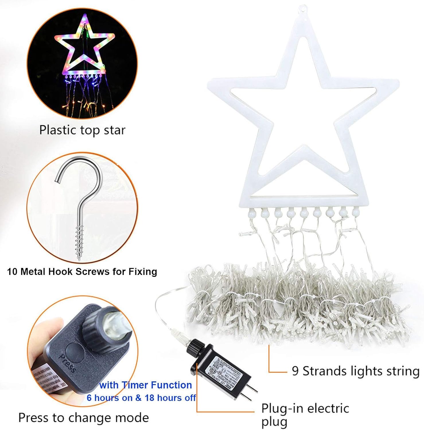 FUNIAO Child Safe Holiday Lights 320 LED, Cool to Touch Waterfall Star Lights for Kids Room Window and Family Tree