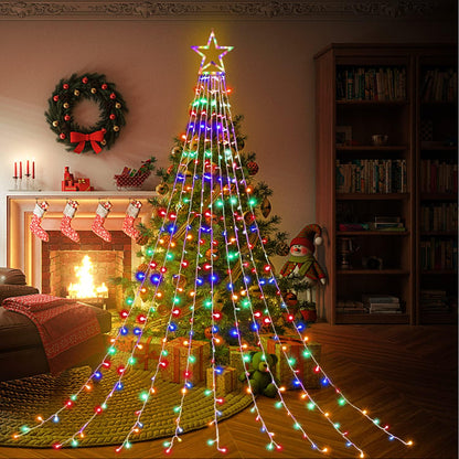 FUNIAO Child Safe Holiday Lights 320 LED, Cool to Touch Waterfall Star Lights for Kids Room Window and Family Tree