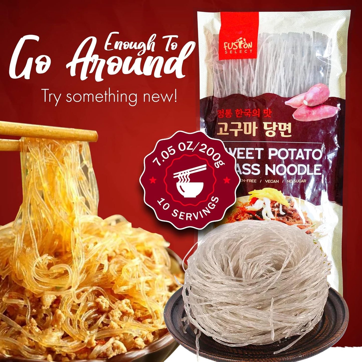 Fusion Select Sweet Potato Glass Noodles – Container-Ready Noodle for Batch Lunch Prep, Low-Calorie