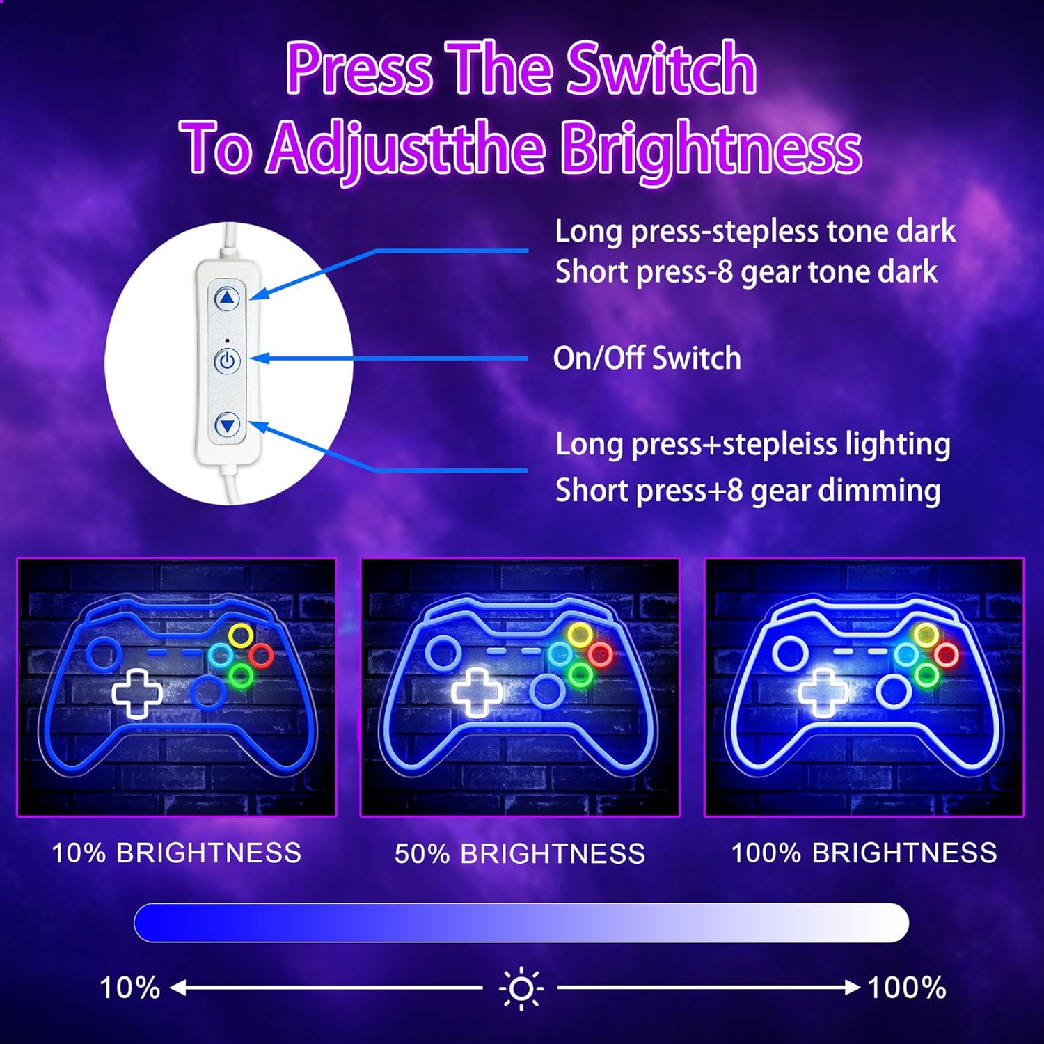 Gamer Neon Sign – Focus and Ambiance Light for Home Office and Streaming Corner, LED Wall Art with Dimmer