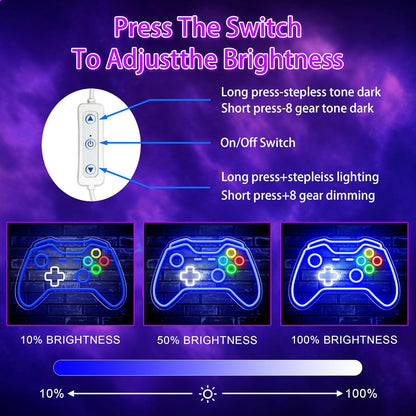 Gamer Neon Sign – Focus and Ambiance Light for Home Office and Streaming Corner, LED Wall Art with Dimmer