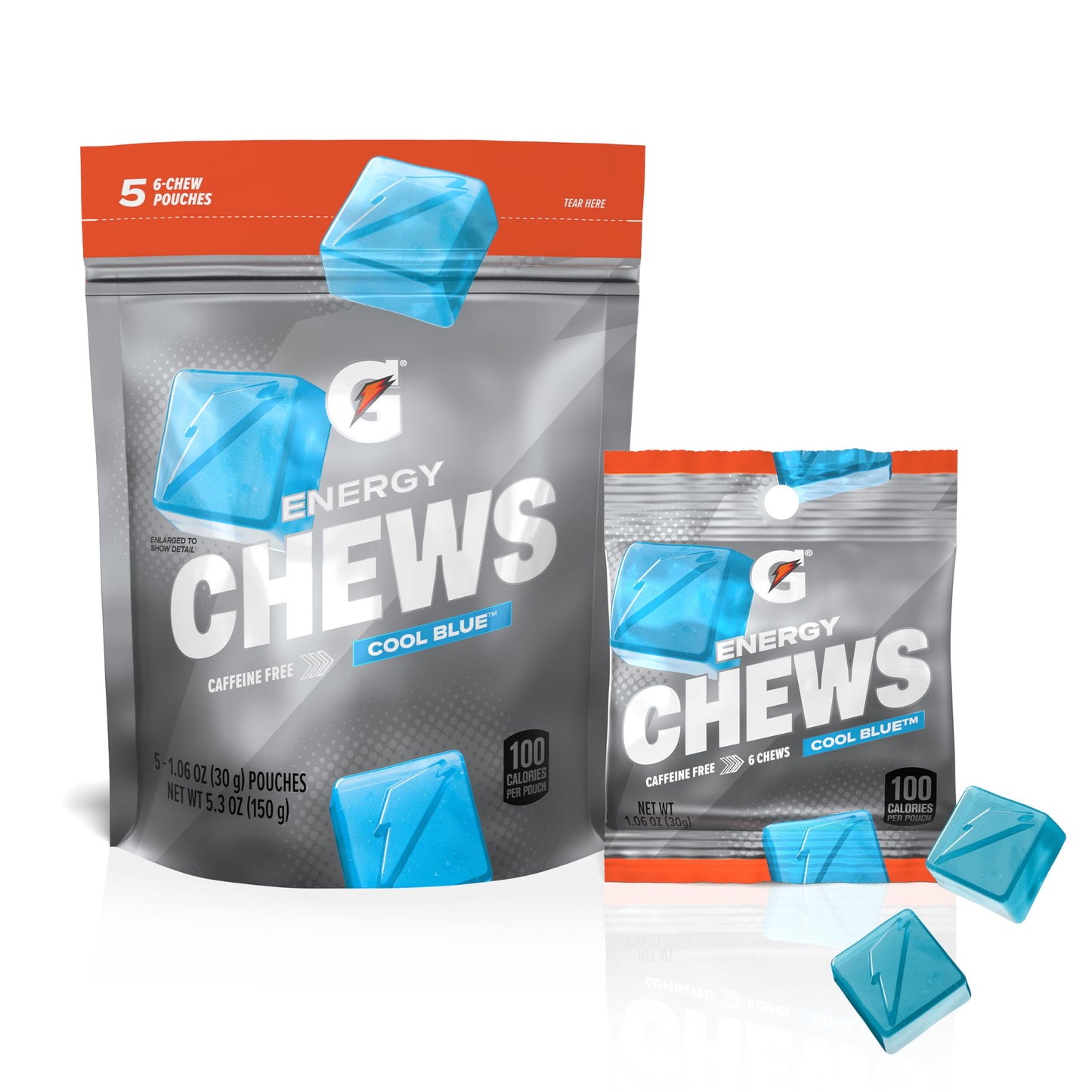 Gatorade Energy Chews Cool Blue – Between-Game Energy for Tournament Days, Bulk 16-Count Gummy Pouch for Multi-Game Schedules