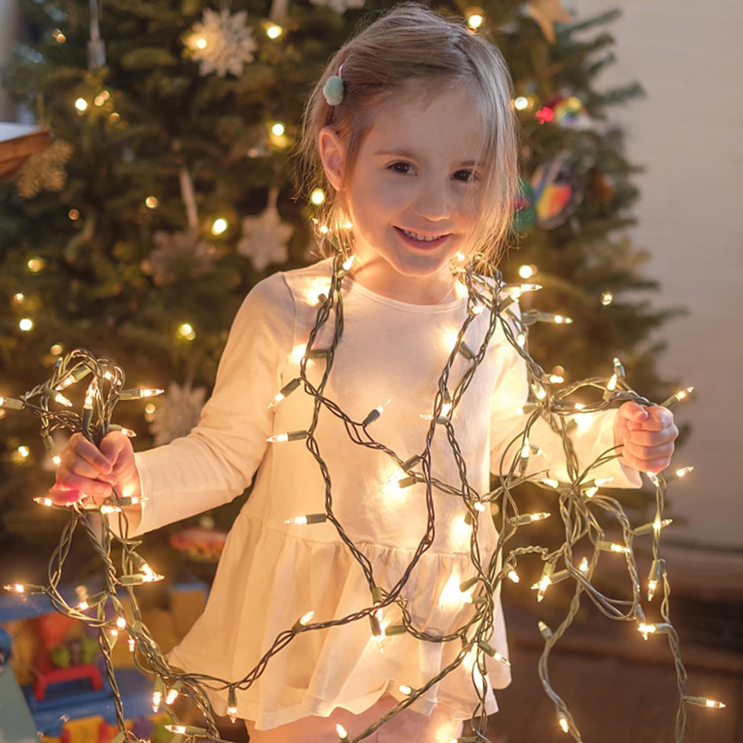 Giftable Holiday Decor for Mom and Home Decorators, 29 ft Warm White Christmas Lights with Spare Bulbs and Fuses