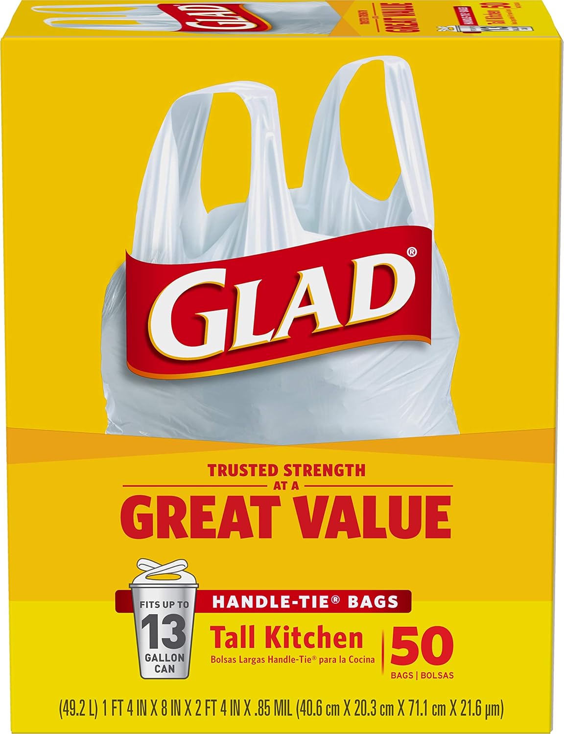 Glad 13 Gallon Unscented Garbage Bags, Diamond Stretch Design for Clutter-Free Homes