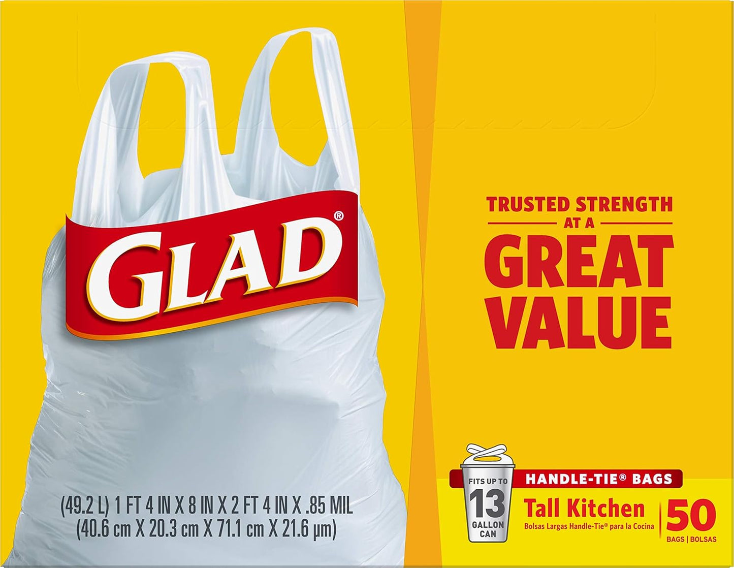 Glad 13 Gallon Unscented Garbage Bags, Diamond Stretch Design for Clutter-Free Homes