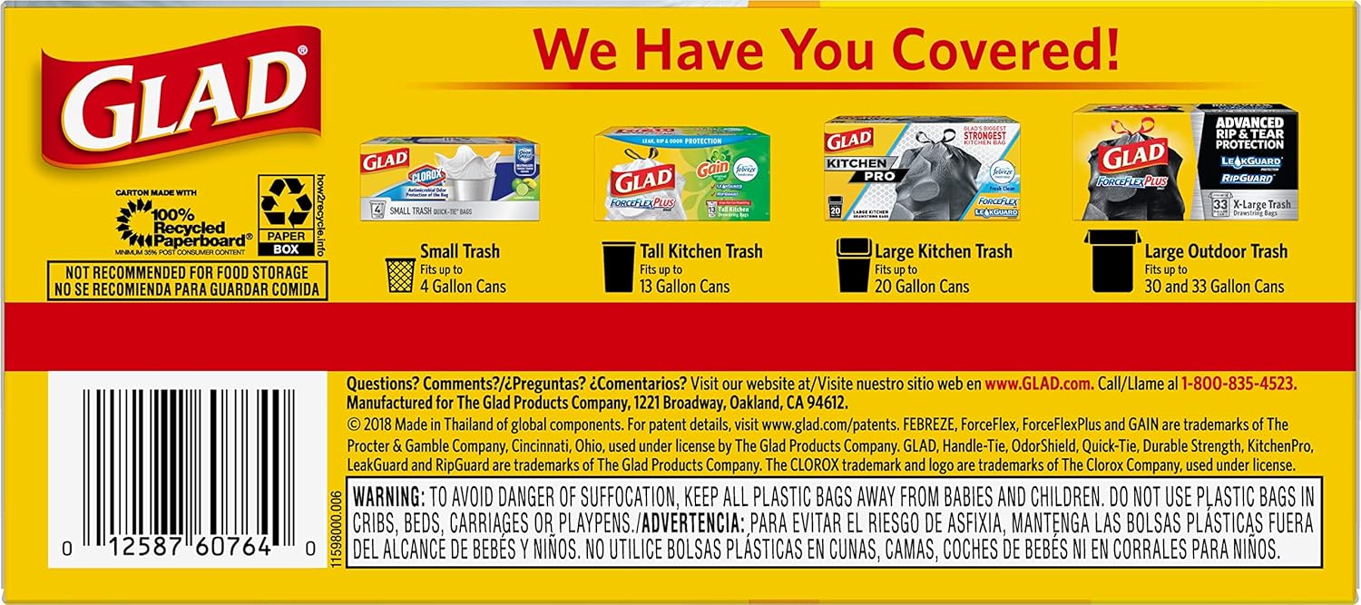 Glad 13 Gallon Unscented Garbage Bags, Diamond Stretch Design for Clutter-Free Homes