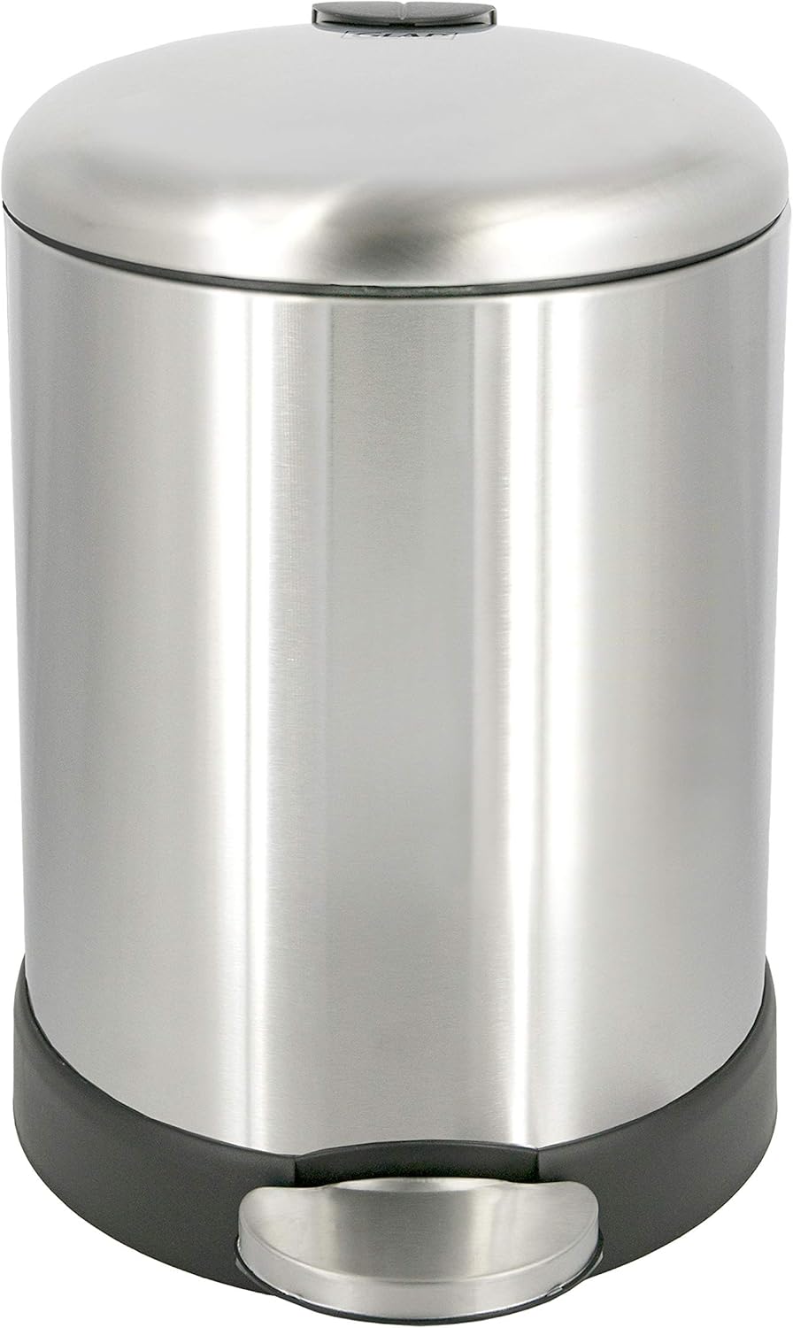 Glad Compact Step Pedal Garbage Can – Brushed Stainless Waste Basket for Intentional Small Spaces