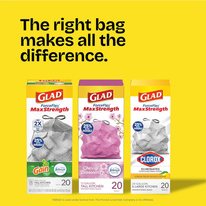Glad Febreze Fresh Clean Garbage Bags 8 Gallon – Gentle Odor Control for a Relaxing Bath and Wind-Down Ritual, Drawstring Closure, 80 Count
