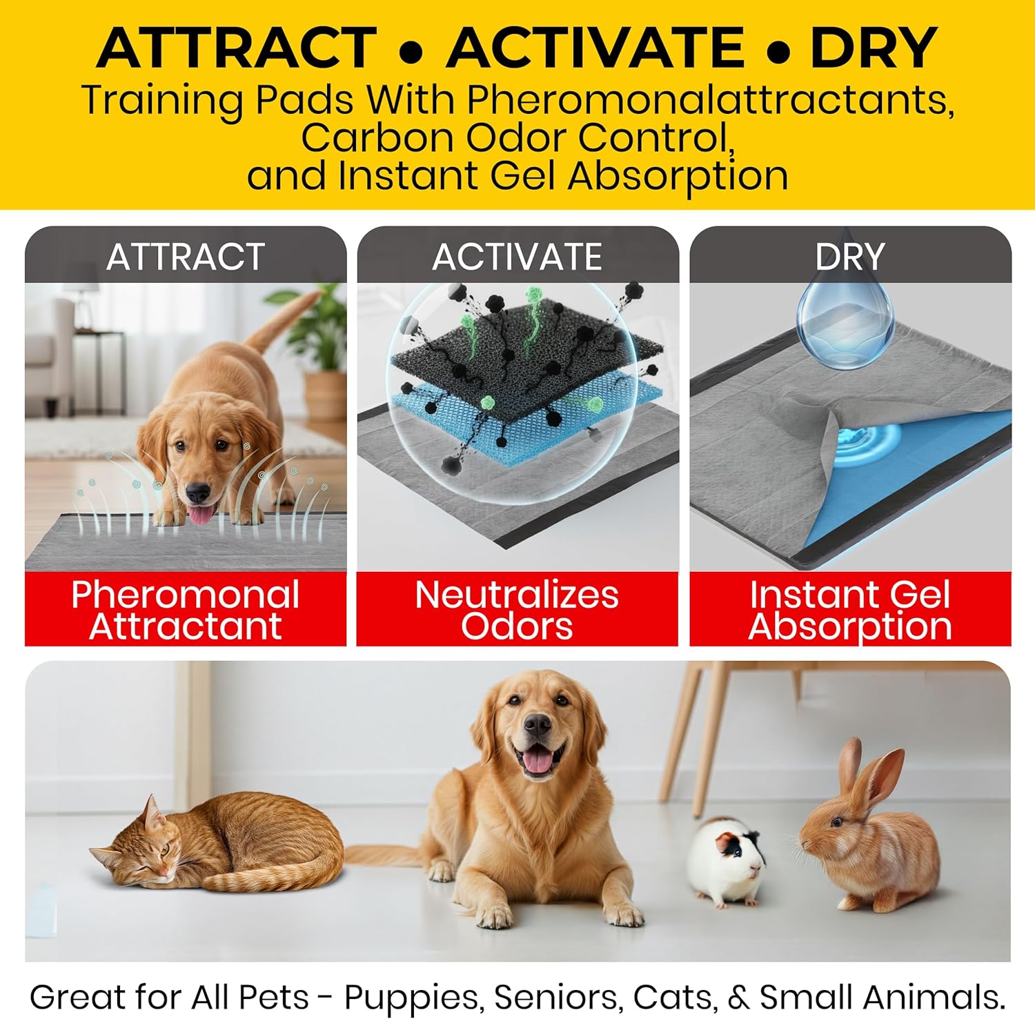 Glad for Pets Black Charcoal Puppy Pads - Stress-Free Whelping Box Liner for Mother Dog Comfort, 28 x 30 in, 100 Count